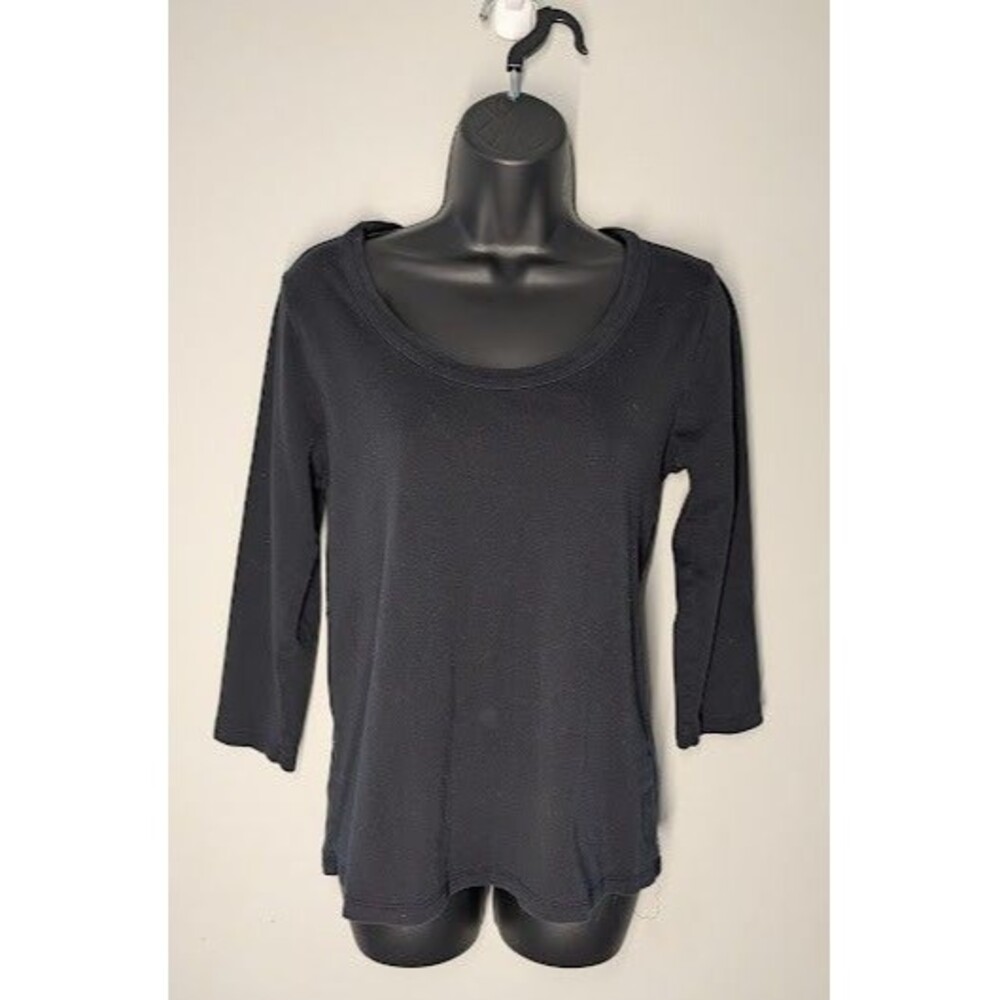J.Jill Tee Shirt Womens Size M Black Perfect Pima 3/4 Sleeve Seamed